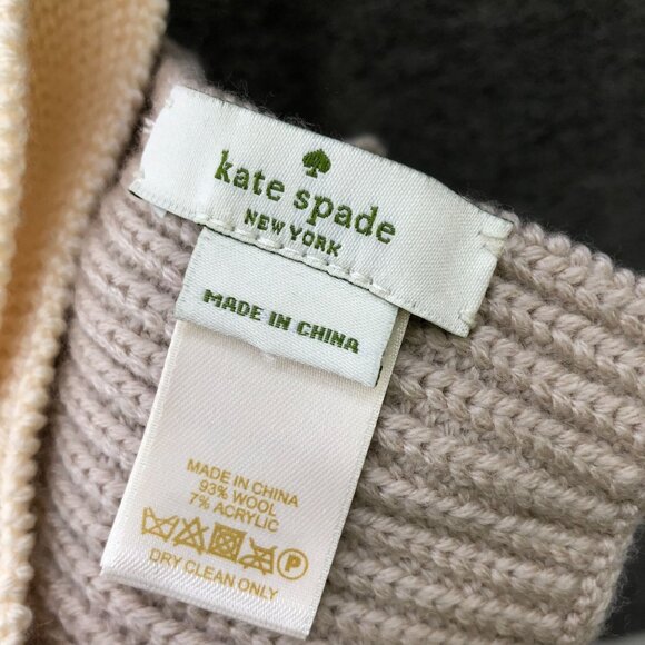 Kate Spade Wool Blend Winter Scarf Womens OS Cream Beige Knit Rectangle Long - Picture 6 of 8
